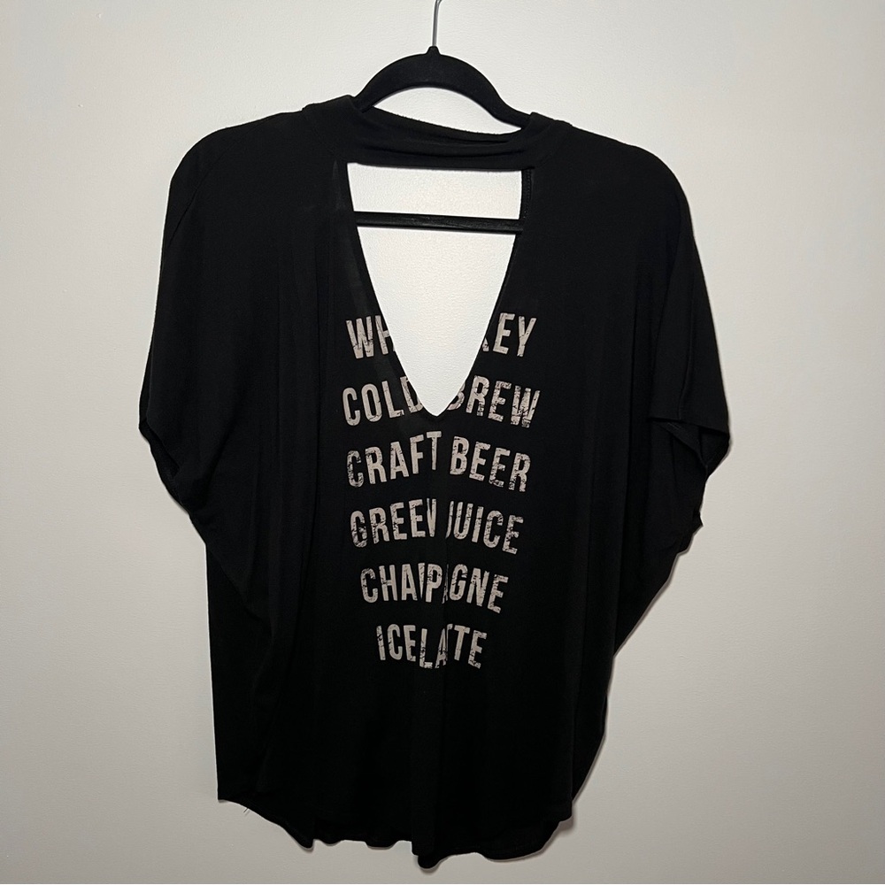 Express Black Graphic Cutout Back Tee Relaxed Fit Size M